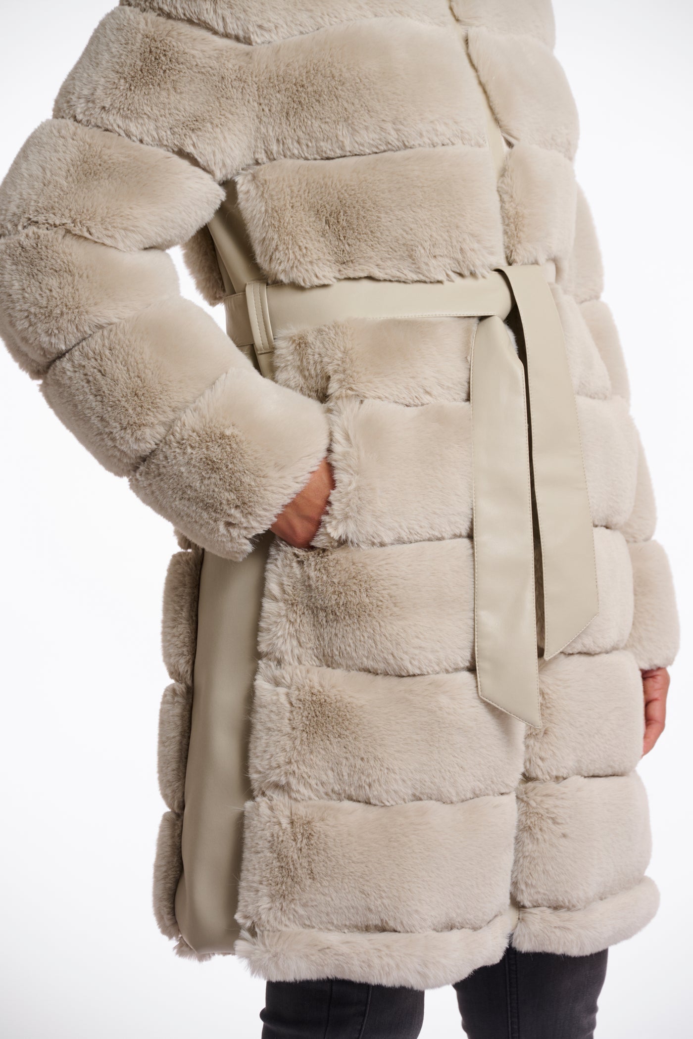 Birch Bridget Faux Fur Jacket with Leather Belt Detail