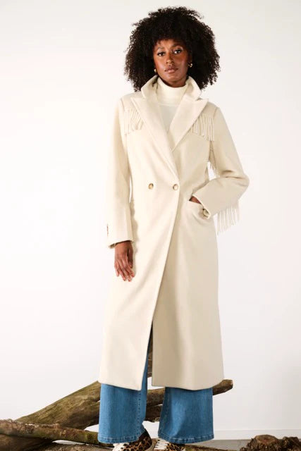 Cream Coat with Fringe Detail