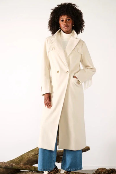 Cream Coat with Fringe Detail