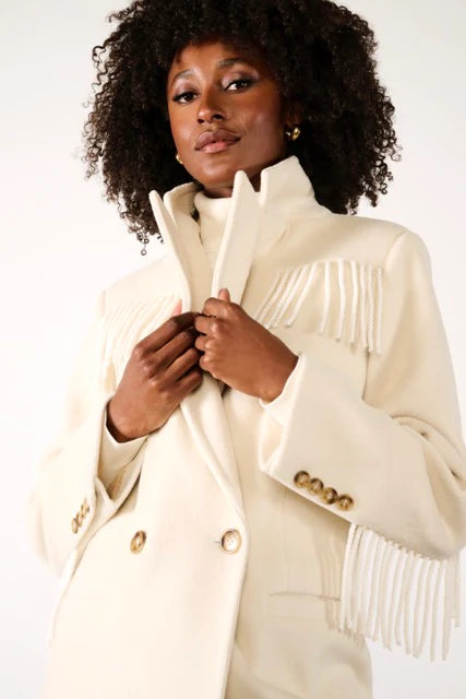 Cream Coat with Fringe Detail