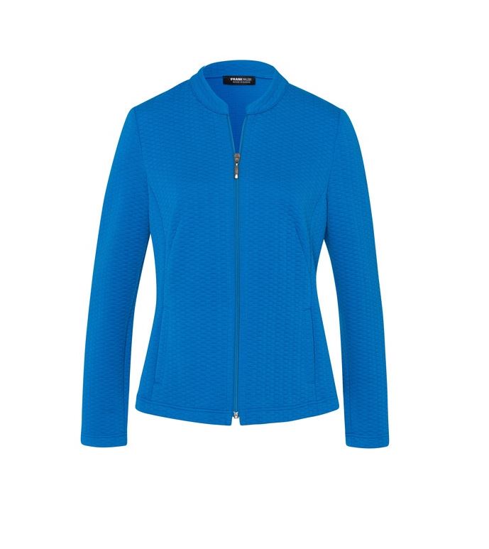 Plain Blue Zip Up Jacket With Standing Collar