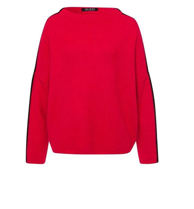 Red Knit Jumper with Black & Beige Side Stripe on Sleeves