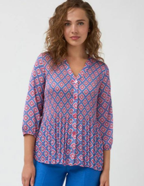 Pleated "Olivia" Top with Geometric Print