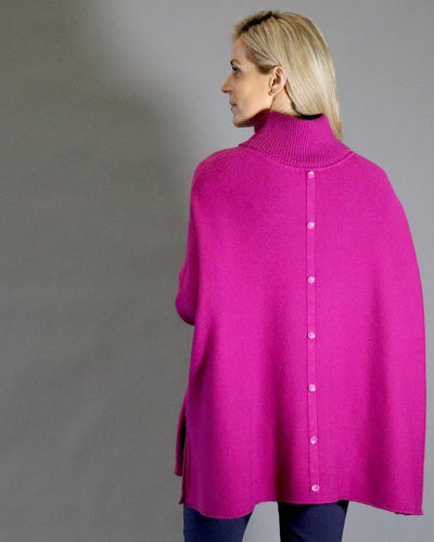 Magenta Polo Neck Jumper with Front Pockets and Back Button Detail