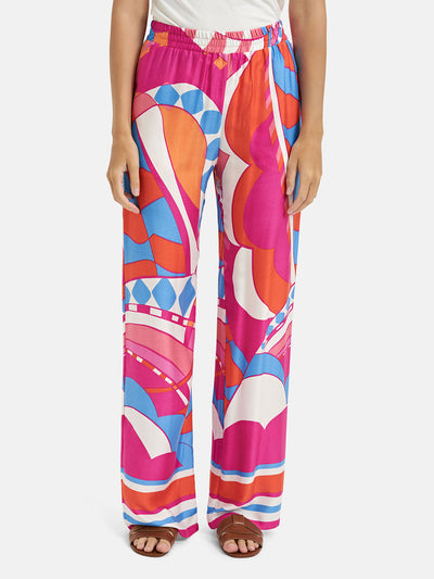 Bright Pink, Blue, and Orange Wide-leg Pants with Elasticated Waist