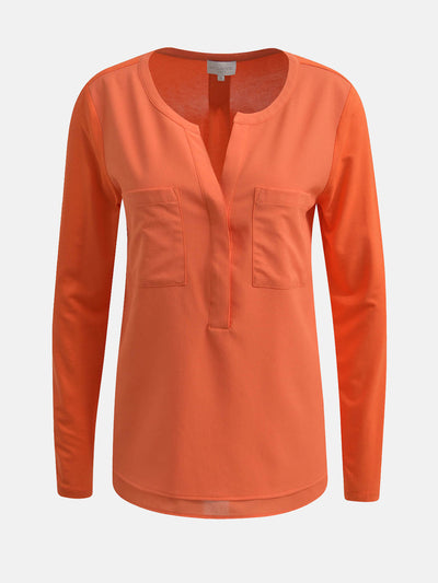 Hot Orange V-Neck Top with Breast Pockets