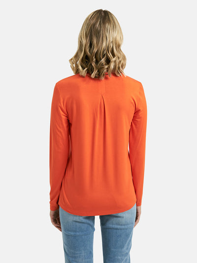 Hot Orange V-Neck Top with Breast Pockets