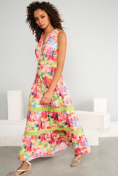 Floral Maxi Dress with Crochet Detail