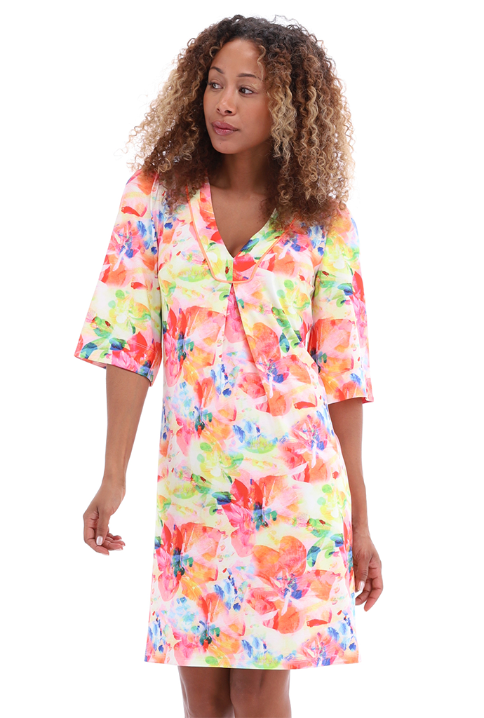 Floral V-Neck Dress with 1/2 Sleeve