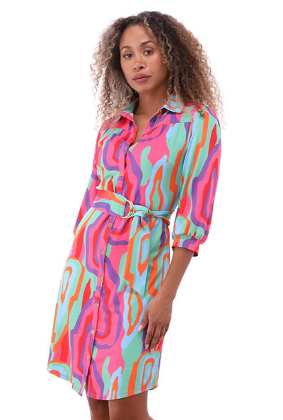 Multi Coloured Shirt Style Dress with Detachable Belt