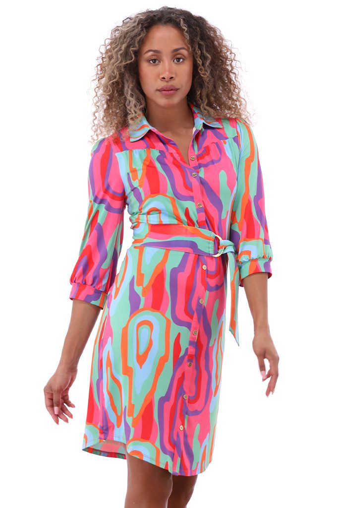 Multi Coloured Shirt Style Dress with Detachable Belt