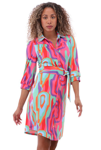 Multi Coloured Shirt Style Dress with Detachable Belt