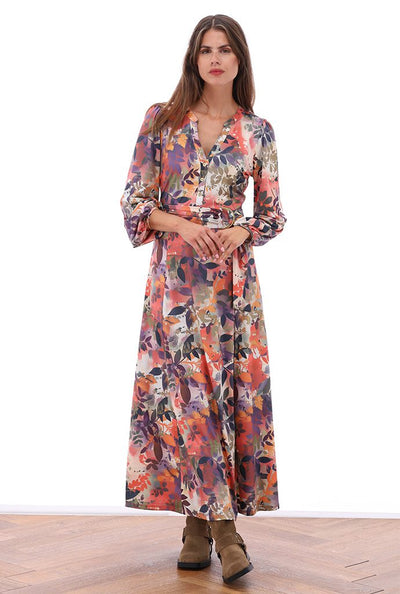Floral Print Maxi Dress With Wrap Over Belt