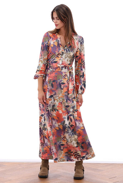 Floral Print Maxi Dress With Wrap Over Belt