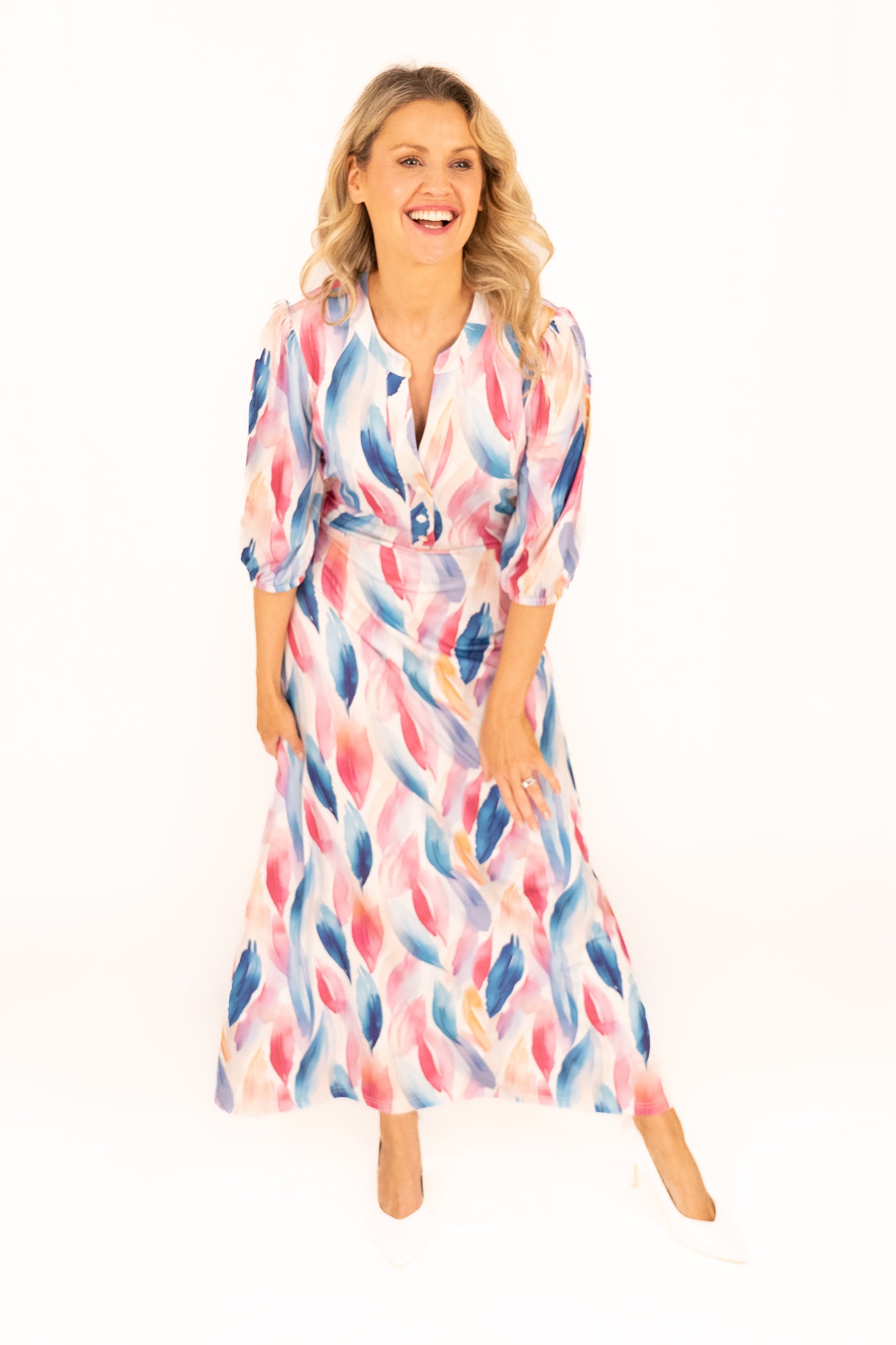 Mollie Watercolour Feather Print Dress