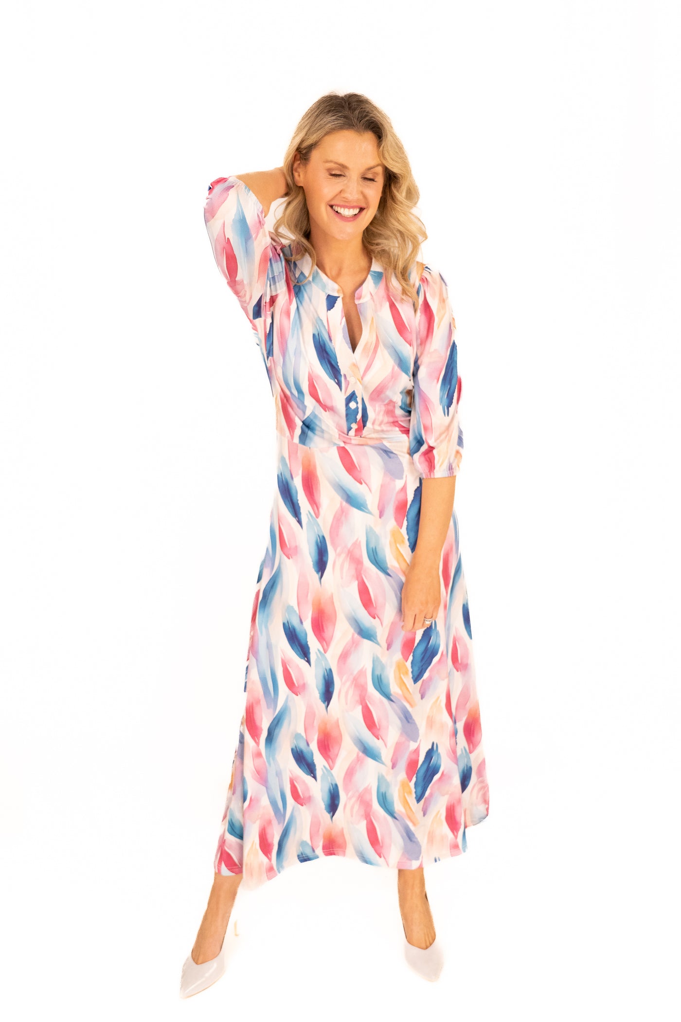 Mollie Watercolour Feather Print Dress