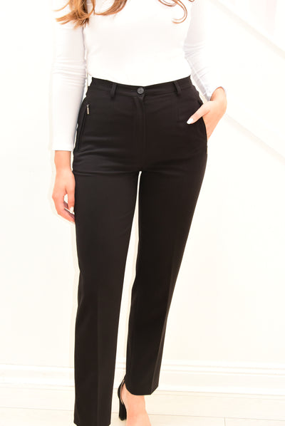 Black Sahra Straight Leg Trousers with Zip Pockets