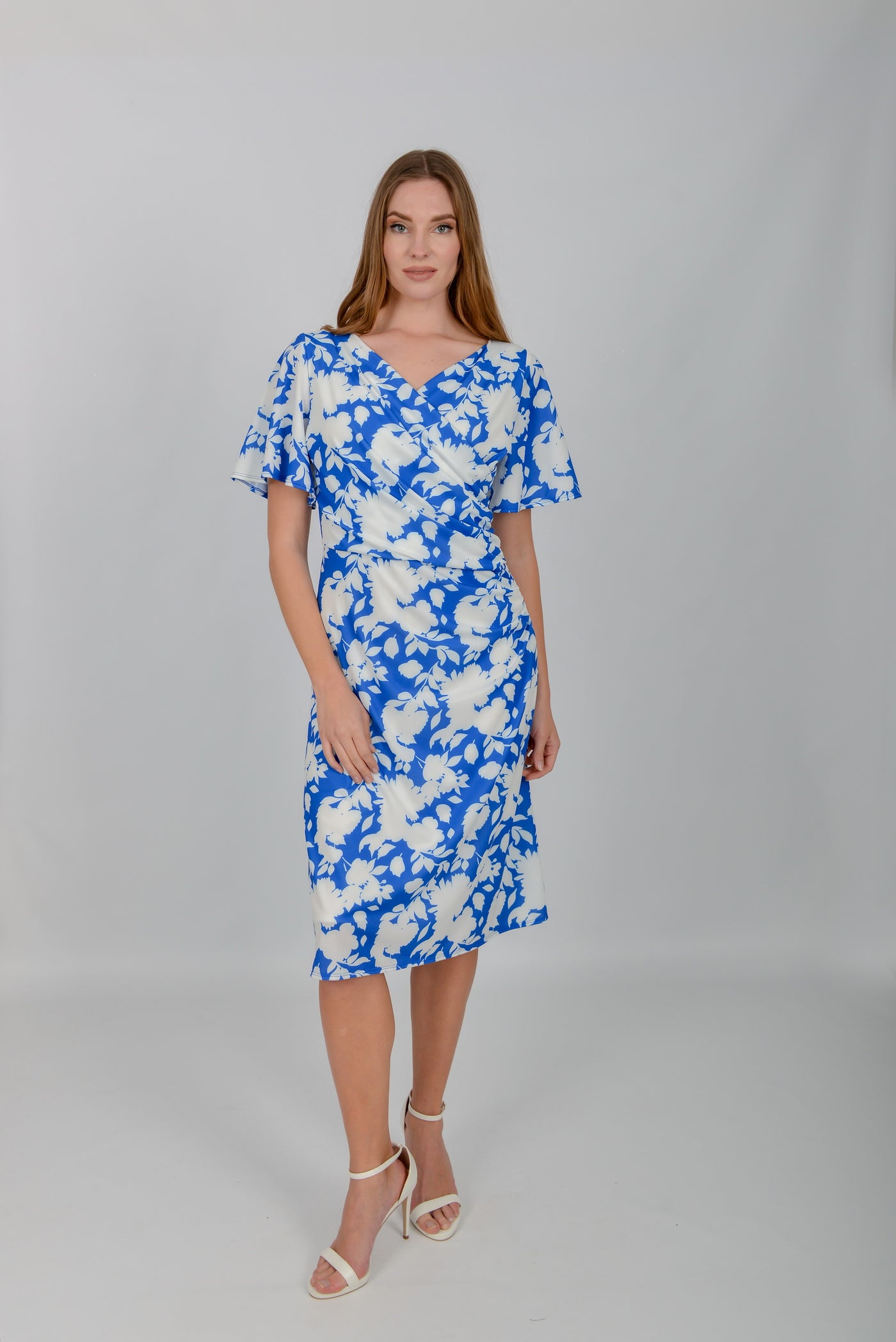 Blue & White Floral Print Wrap Dress