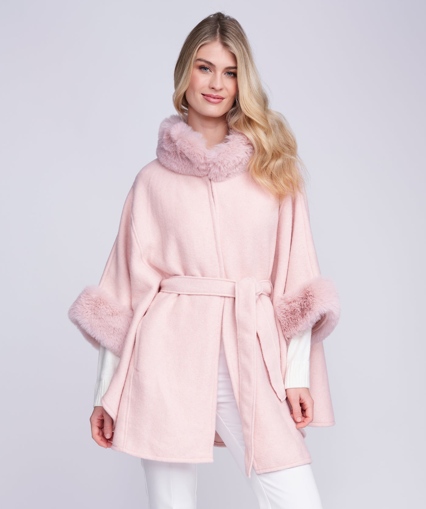 Dawn Blush Pink Wrap with Faux Fur