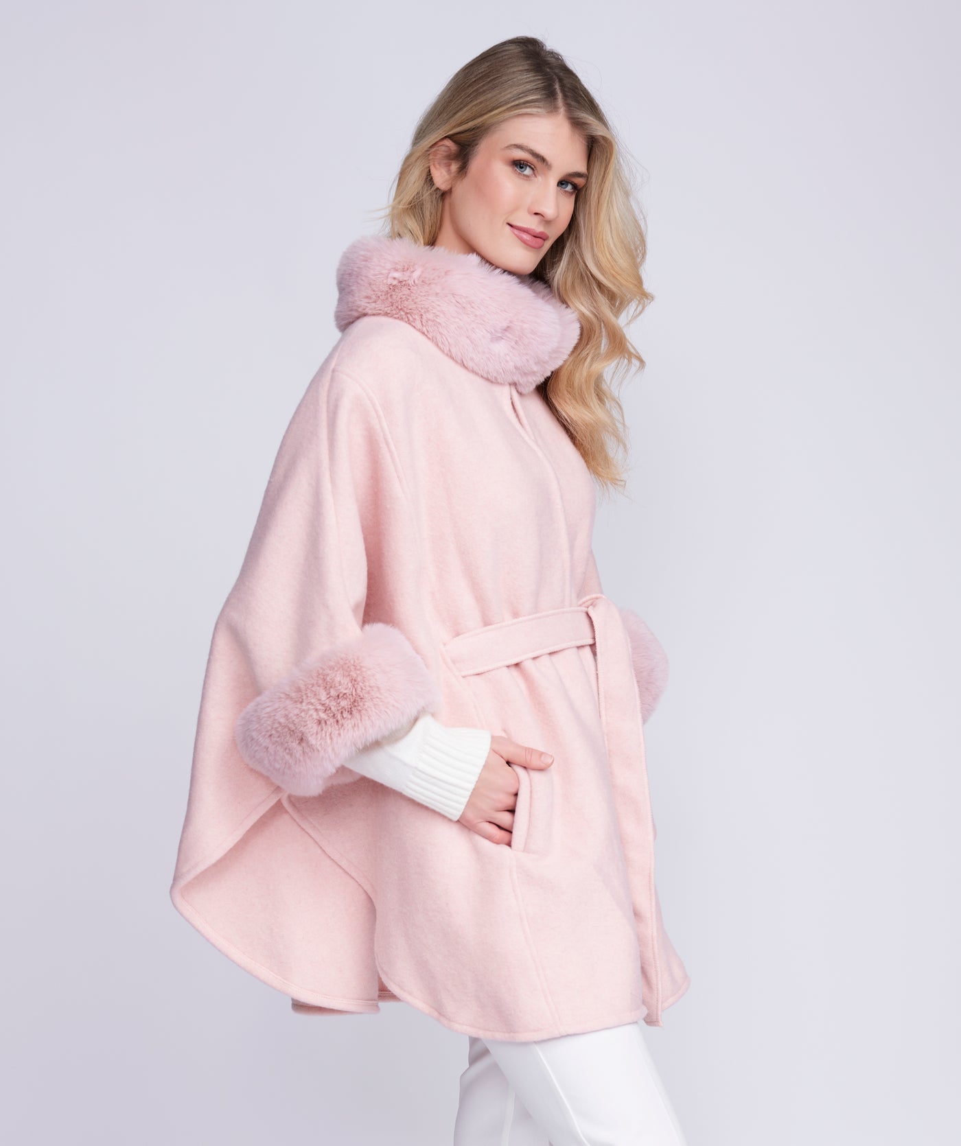 Dawn Blush Pink Wrap with Faux Fur