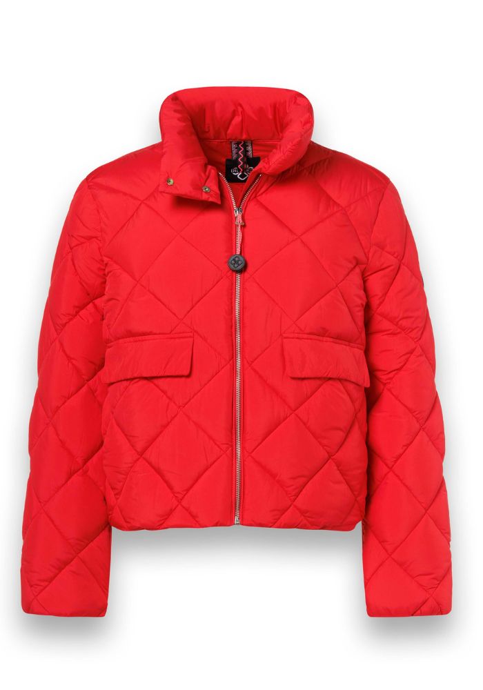 Red Zip Up Puffer Jacket with Double Pockets