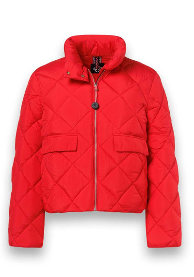 Red Zip Up Puffer Jacket with Double Pockets