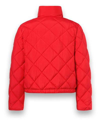 Red Zip Up Puffer Jacket with Double Pockets