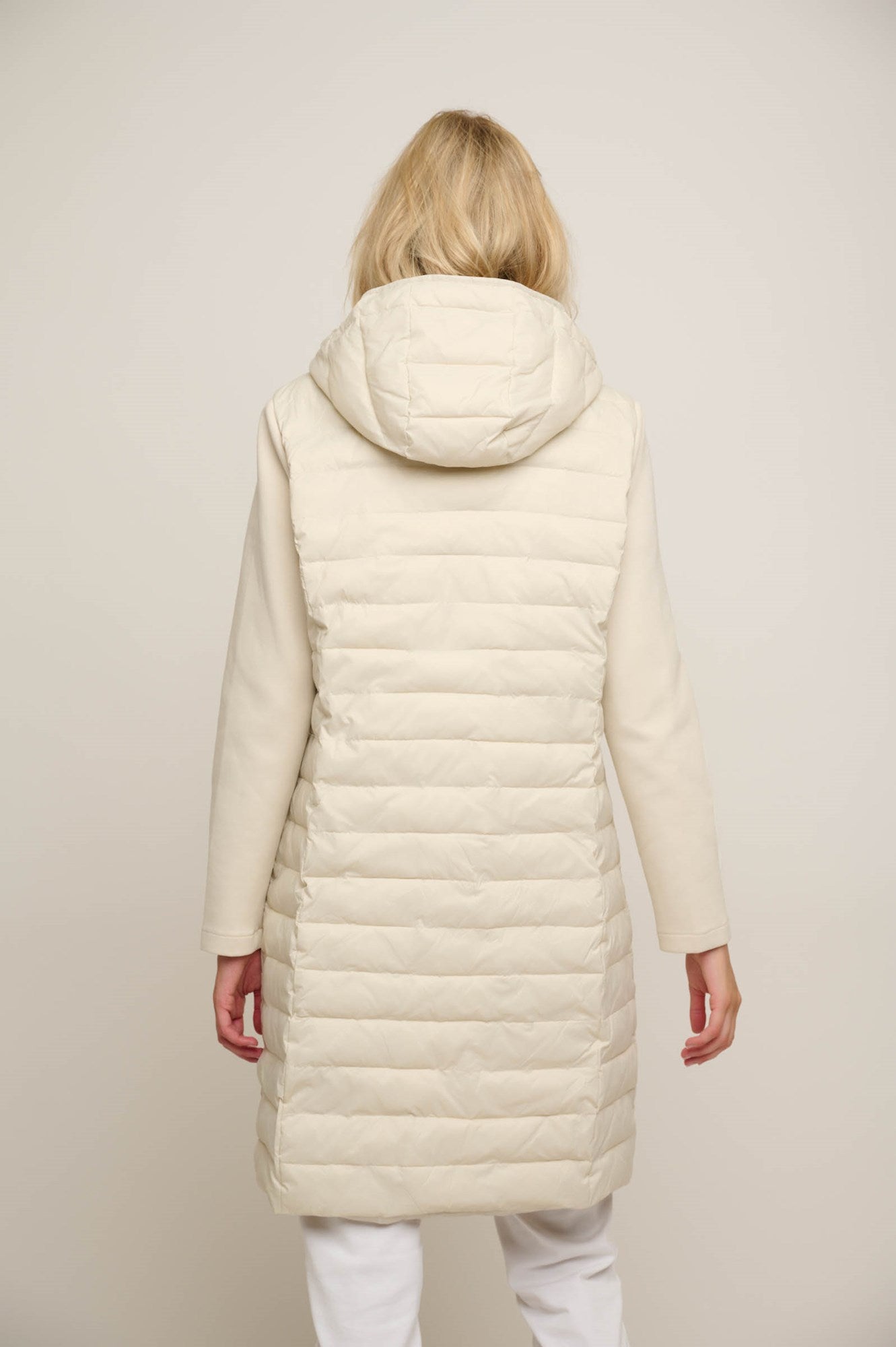 Cream Long Padded Coat with Plain Sleeves