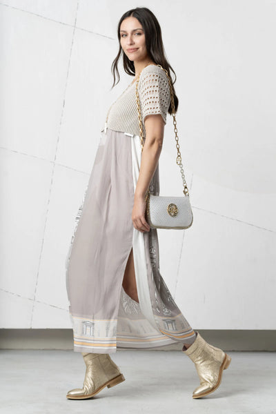 2 Piece Beige Dress With Knitted Half Short Sleeve Jumper