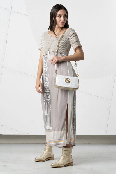 2 Piece Beige Dress With Knitted Half Short Sleeve Jumper