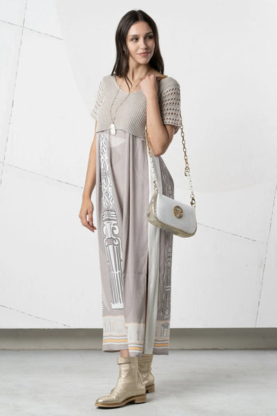 2 Piece Beige Dress With Knitted Half Short Sleeve Jumper