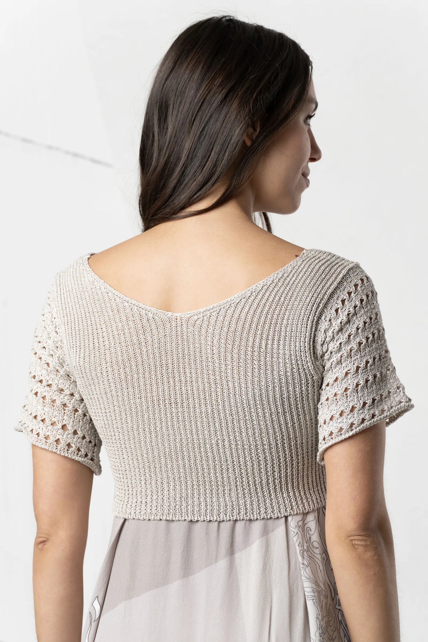2 Piece Beige Dress With Knitted Half Short Sleeve Jumper