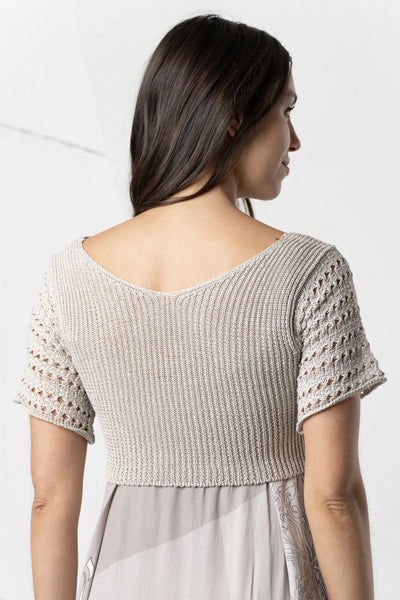 2 Piece Beige Dress With Knitted Half Short Sleeve Jumper