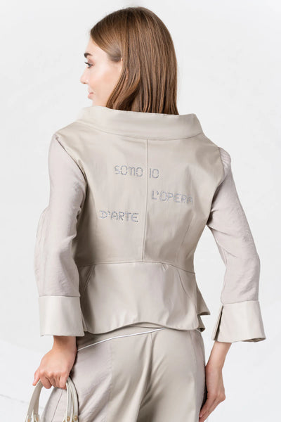 Beige Jacket  With Shell Zip & Diamonte Writing on Back