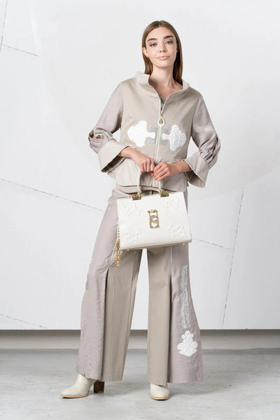 Beige Jacket  With Shell Zip & Diamonte Writing on Back