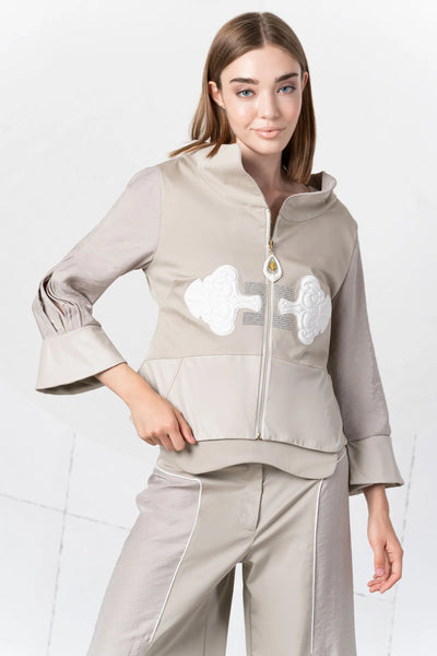 Beige Jacket  With Shell Zip & Diamonte Writing on Back