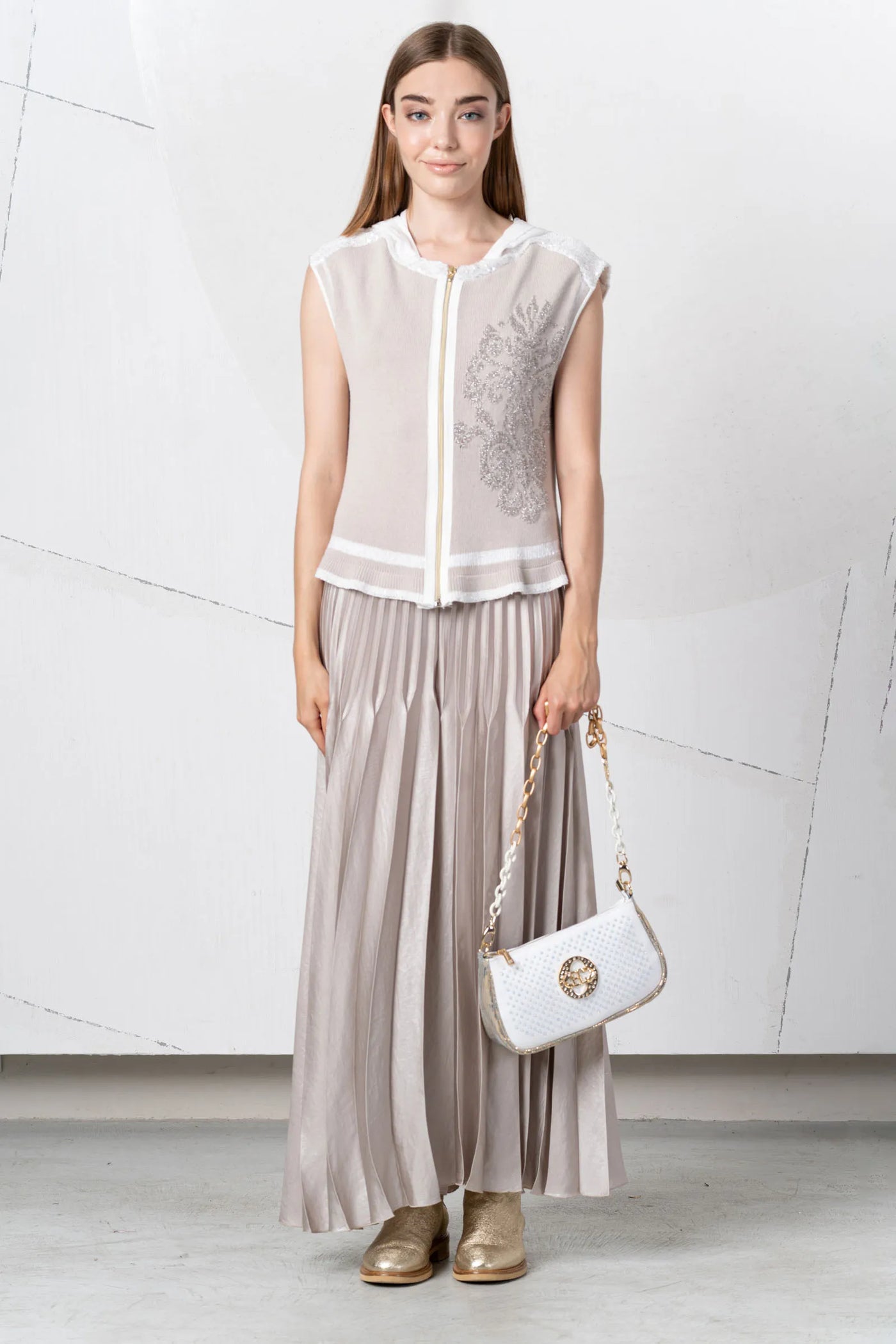 Taupe Pleated Culottes with Elasticated Waistband