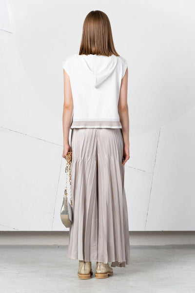 Taupe Pleated Culottes with Elasticated Waistband