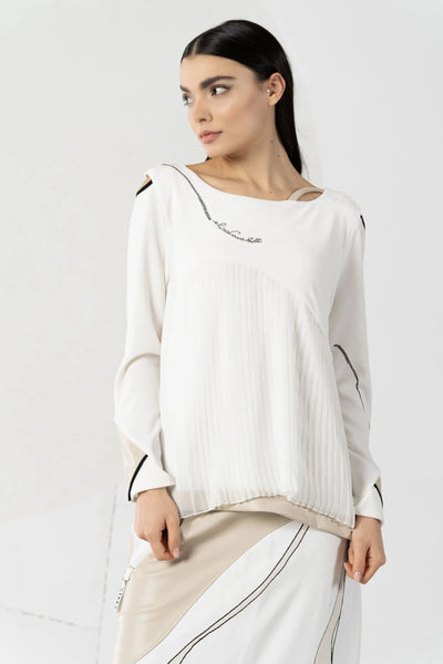 Off White Jumper With Pleated Detail & Cut Out Shoulders