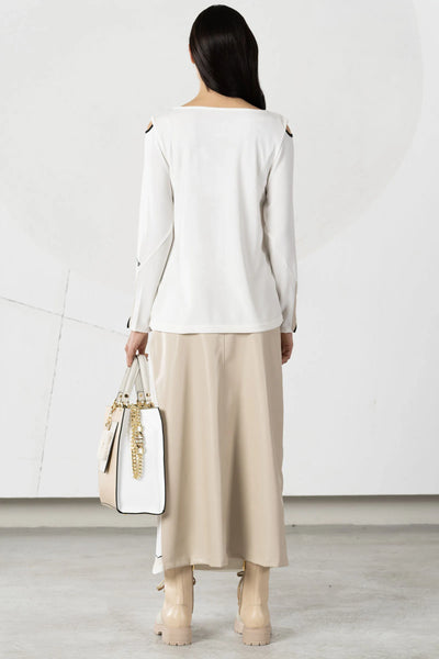 Off White Jumper With Pleated Detail & Cut Out Shoulders