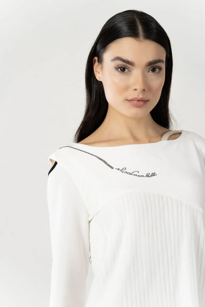 Off White Jumper With Pleated Detail & Cut Out Shoulders