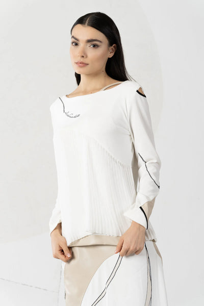 Off White Jumper With Pleated Detail & Cut Out Shoulders