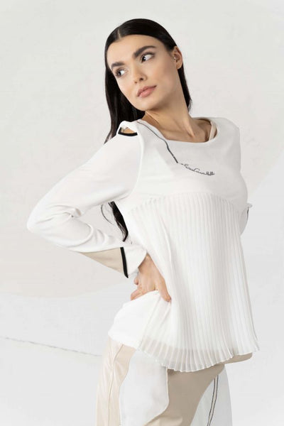 Off White Jumper With Pleated Detail & Cut Out Shoulders