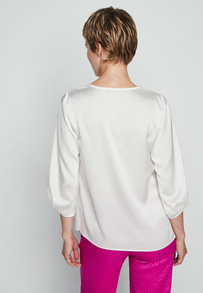 Cream V-Neck Top with Bell Sleeve