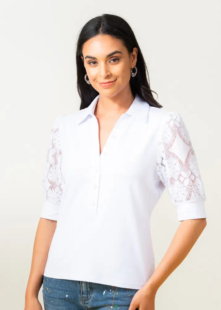 White Shirt With Lace 3/4 Sleeves