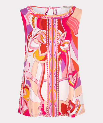 Pink / Orange 'Disco' Sleeveless Top with Beaded Neckline