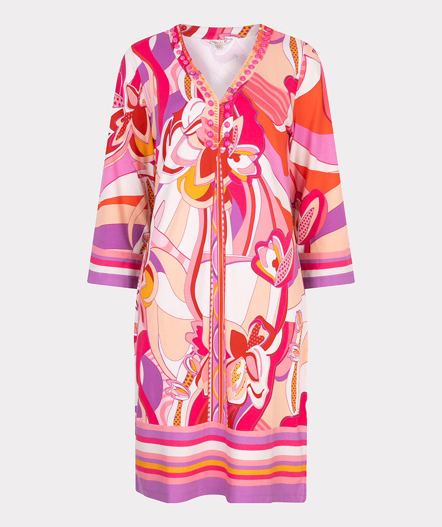 Pink / Orange 'Disco' Dress with Beaded Grandfather Collar