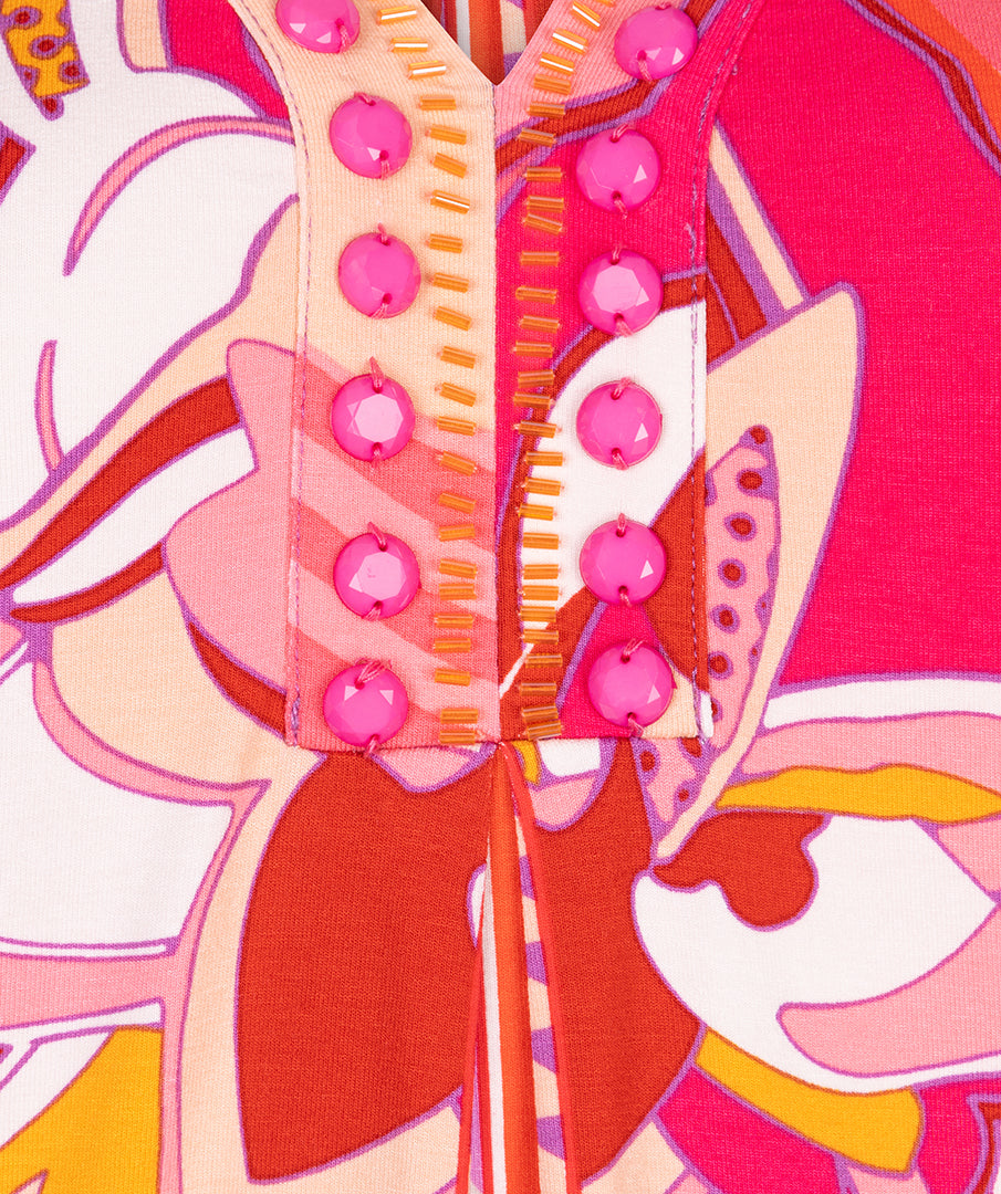 Pink / Orange 'Disco' Dress with Beaded Grandfather Collar