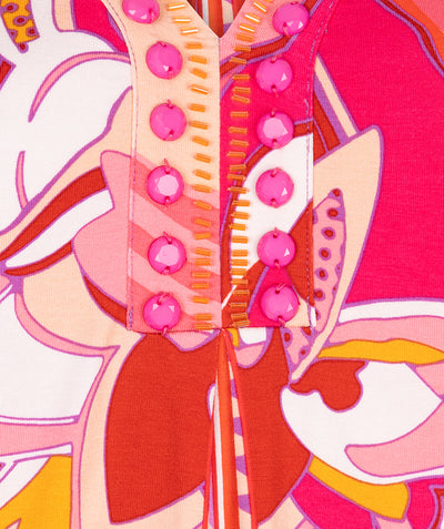 Pink / Orange 'Disco' Dress with Beaded Grandfather Collar