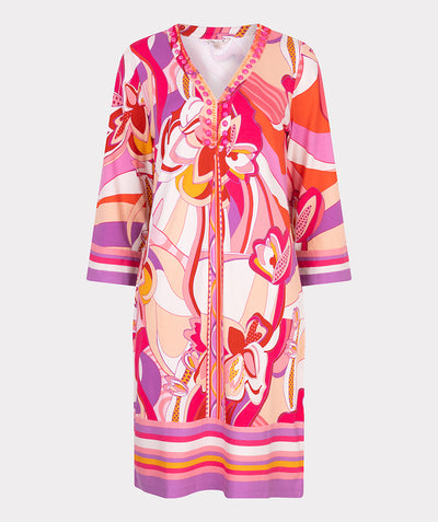 Pink / Orange 'Disco' Dress with Beaded Grandfather Collar